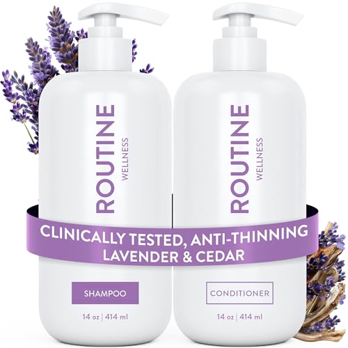Routine Wellness AntiThinning Shampoo and Conditioner Set for Thinning Hair  Biotin DHT Blocker Women  Men  Color Safe Shampoo for Hair Loss  Healthier Hair  Lavender  Cedar Pack of 2